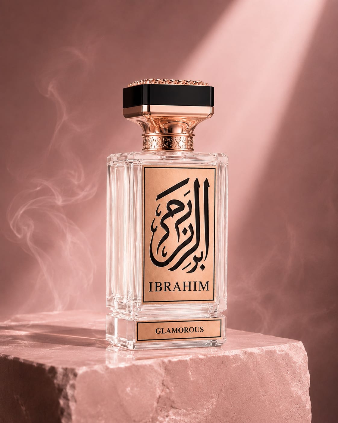 Glamorous Rose Gold eau de parfum, flat lay composition