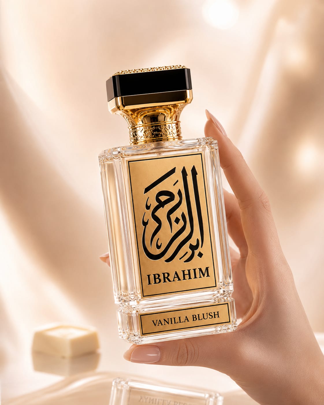 Vanilla Blush eau de parfum in an IBRAHIM lifestyle setting